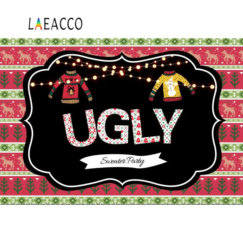 

Laeacco Photography Backdrop Ugly Sweater Party Banner Merry Christmas Baby Cartoon Photo Background Photocall Photo Studio