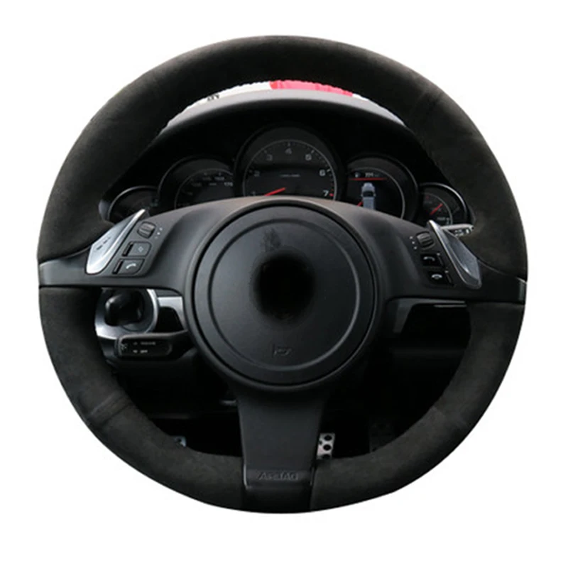 

Black Suede DIY Car Steering Wheel Cover for Porsche macan 718 Cayenne Panamera