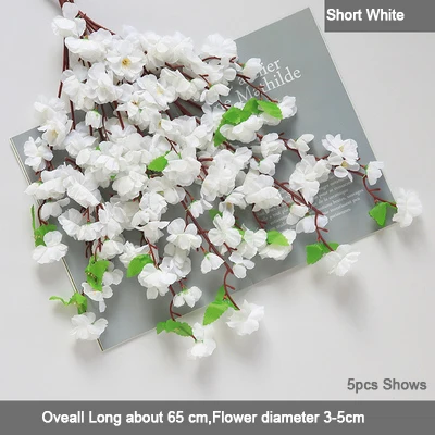 65cm white 5 шт./компл. вишни Искусственные цветы ветви свадебное украшение арки персик ветви фон настенный в форме искусственных цветов - Цвет: 65cm white