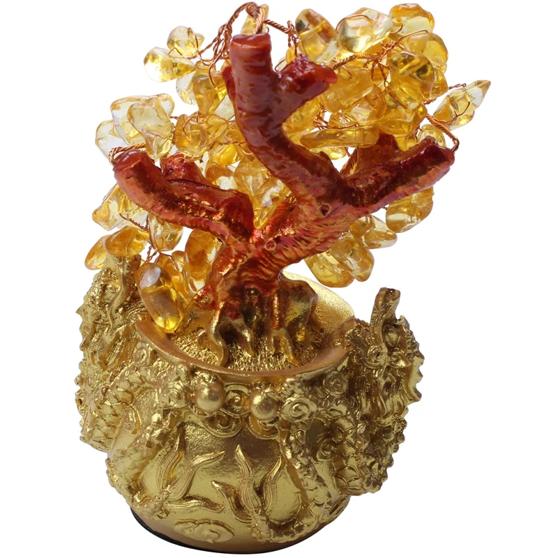 Chinese Golden Crystal Lucky Money Fortune Tree LUCKY Wealth Home Office Decoration Ornament Best Gifts | Дом и сад