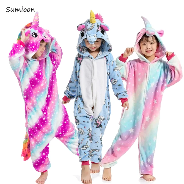 Pijamas de unicornio para Y ropa de dormir de invierno, animales, Kigurumi, 4 a 12 años - AliExpress