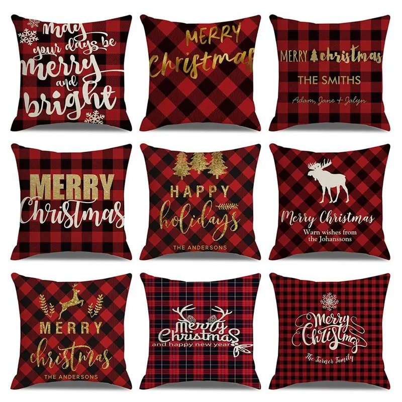 

1pcs Merry Christmas Gift Cushion Cover Polyester Red Plaid Decoration Pillow Cover for Home Sofa Throw Pillowcase 45X45cm