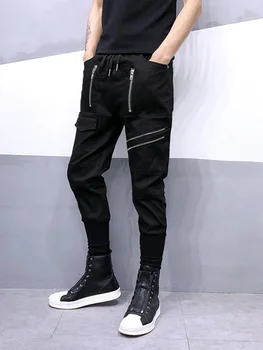 

New trendy men's street Korean version of personality overalls stylist hairdresser Slim feet trend harem pants
