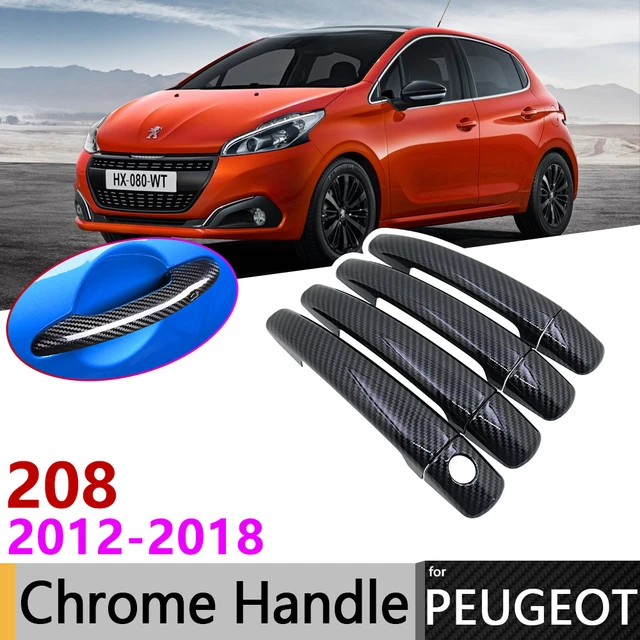 Schwarz Carbon Faser Auto griff Oder ABS Chrom Tür Griffe Abdeckung für Peugeot  208 MK1 2012 ~ 2018 Auto Zubehör styling GTI Aktive