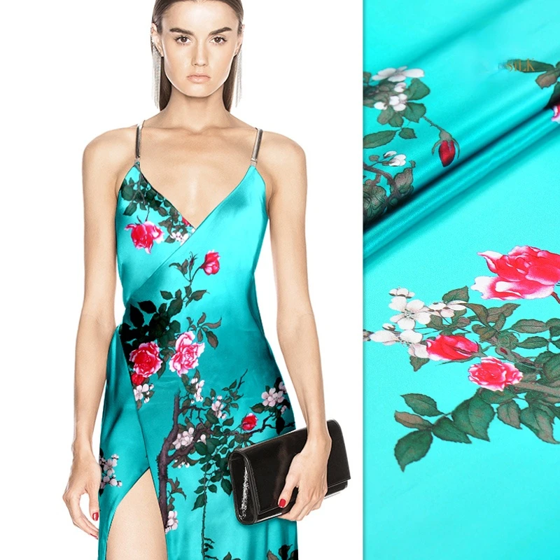 

Super Beautiful Natural Mulberry Silk Stretch Satin Fabric 19mm Digital Inkjet Cheongsam Clothing Fabrics Wholesale Cloth Meter