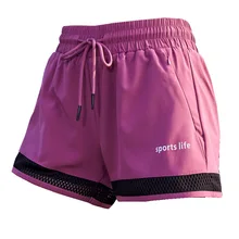 2 в 1 Спортивные шорты женские шорты для йоги спортивные тренировочные Полиэстеровые эластичные шорты с карманами на молнии Женская спортивная одежда