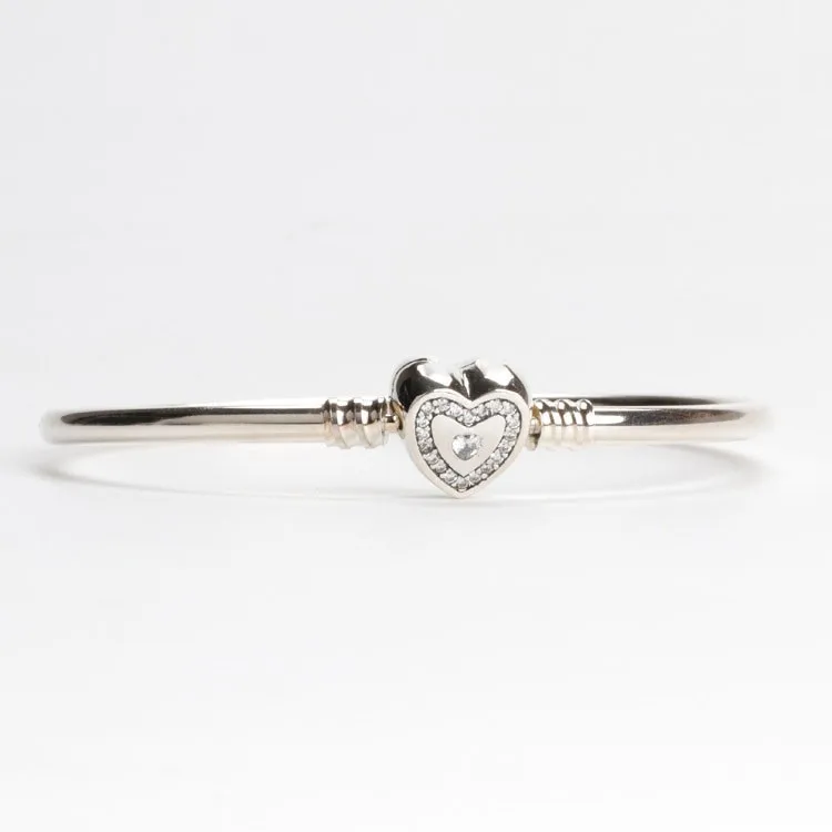

Original 925 Sterling Silver Bracelet Shiny Heart With Crystal Cz Bracelet Fit European Charm Bracelets Women Jewelry