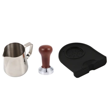 

51MM Steel Base Wooden Handle Tamper-Resistant Coffee Powder Hammer Coffee Accessories with 350Ml Pull Cup Coffee Color