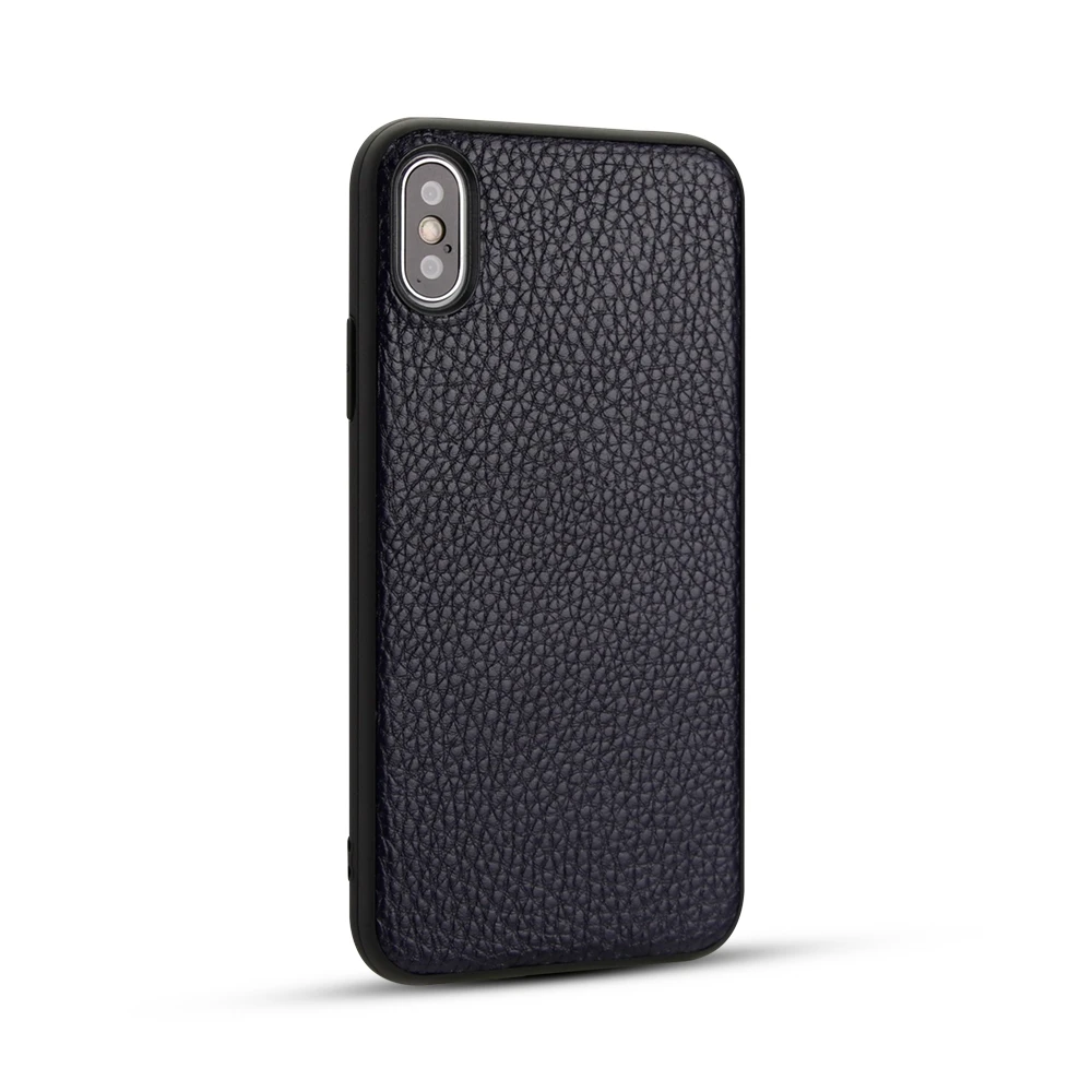 Темно-синий Чехол для iPhone 8 8Plus X XS XR XS MAX личи из искусственной кожи анти-падение ТПУ защитный чехол - Цвет: Темно-синий