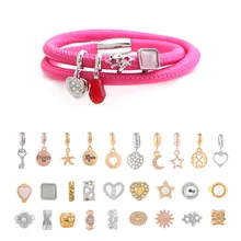Розовый 40 см из натуральной кожи двойной слой браслет набор с 4 шт случайный стиль DIY Подвески случайный отправить не допускается выбрать стиль