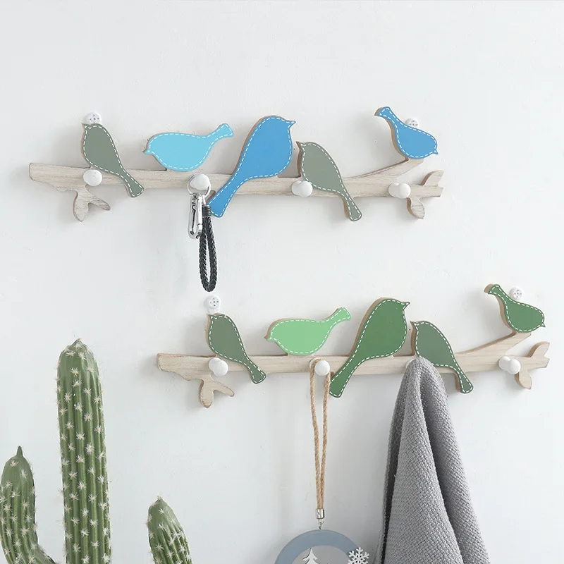 

Cute Simulation Wall Mounted Coat Rack Birds on Tree Branch Hanger with 5 Hooks for Coats Hat Keys Towels Clothes Storage Hanger