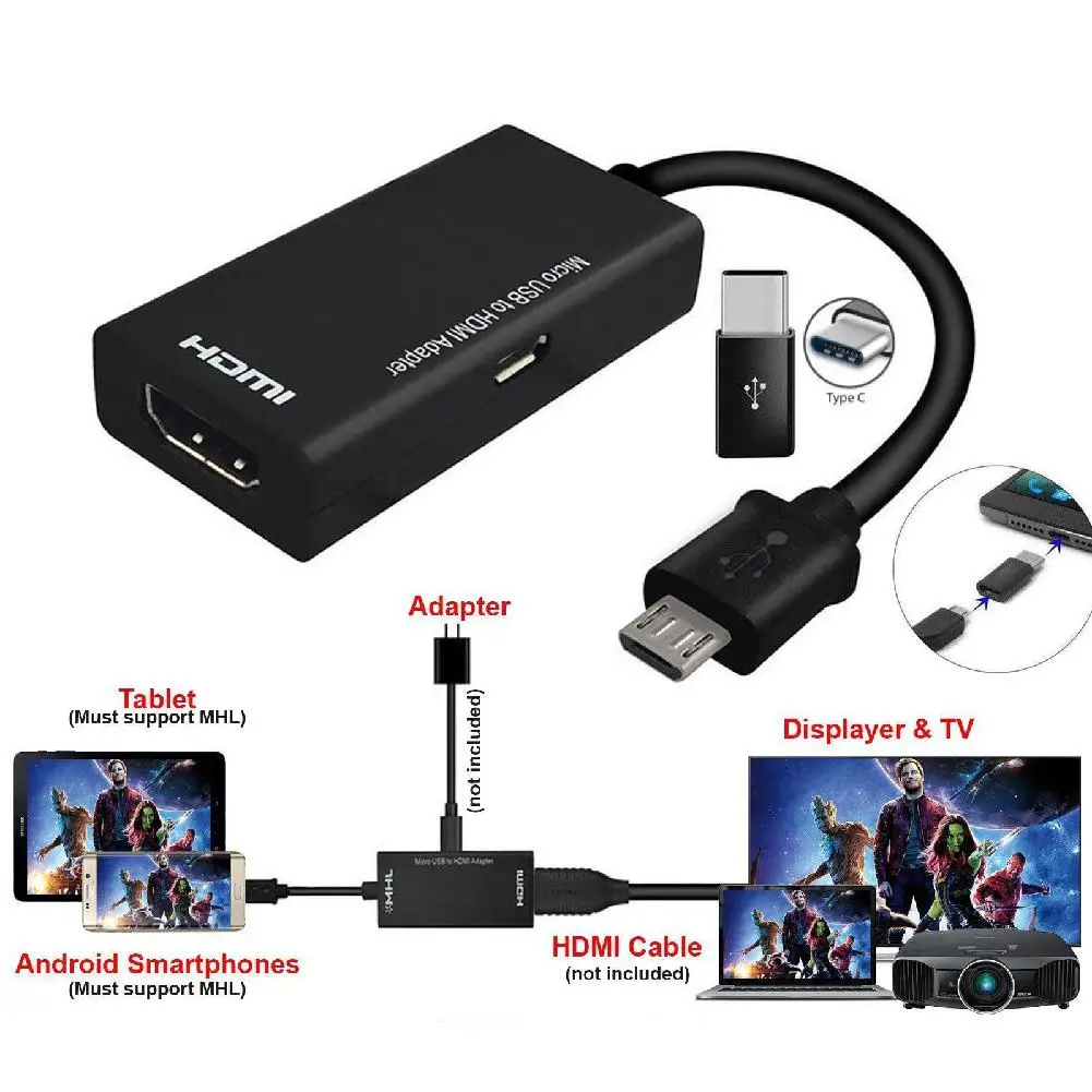 

GloryStar Type C & Micro USB Male to HDMI Female Adapter Cable for Tablet TV Samsung Galaxy S9 Huawei P20 Mate20 Pro
