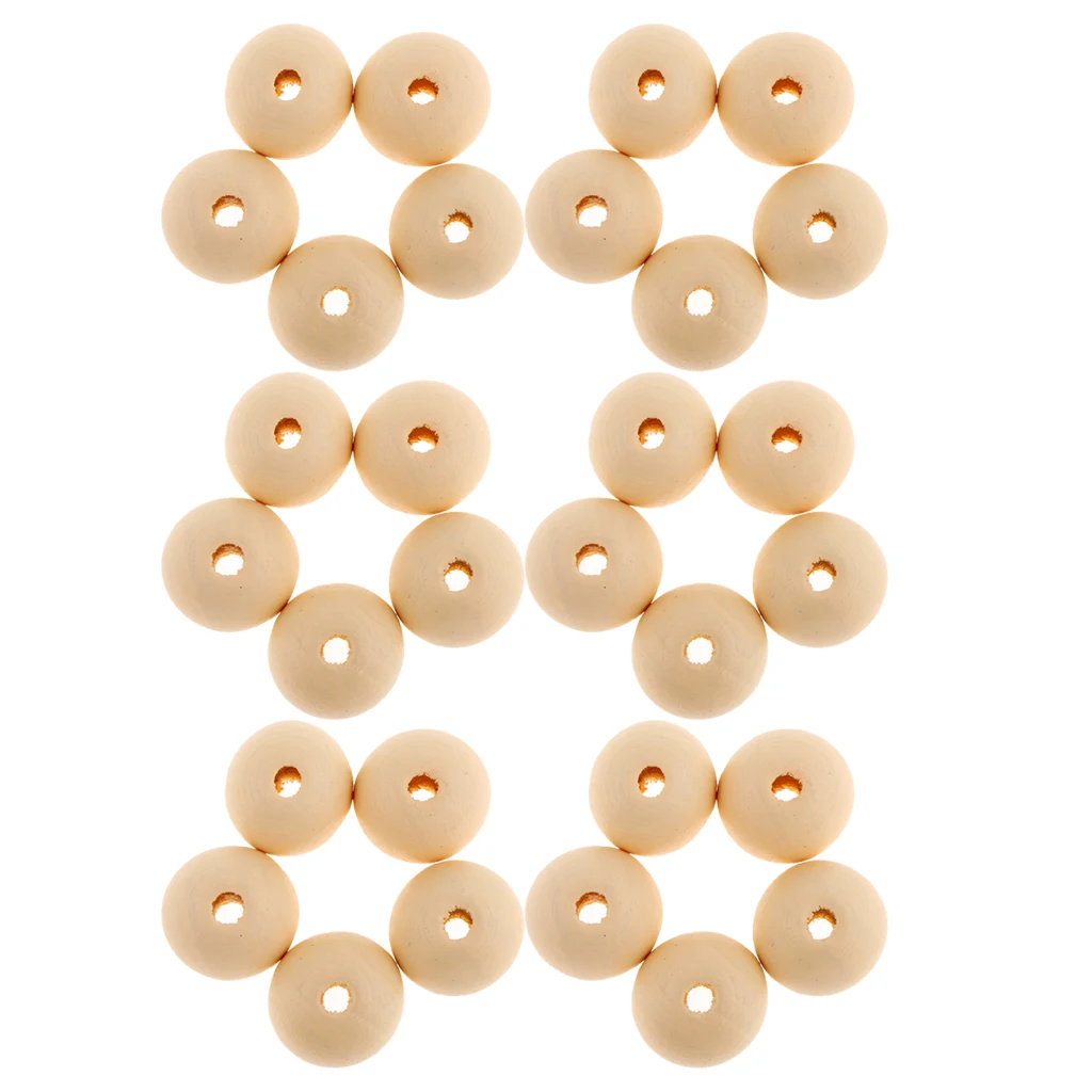 30 Pieces Round Ball Wood Spacer Beads DIY Necklaces Bracelets Jewelry Findings Charms 18mm Sewing Craft 