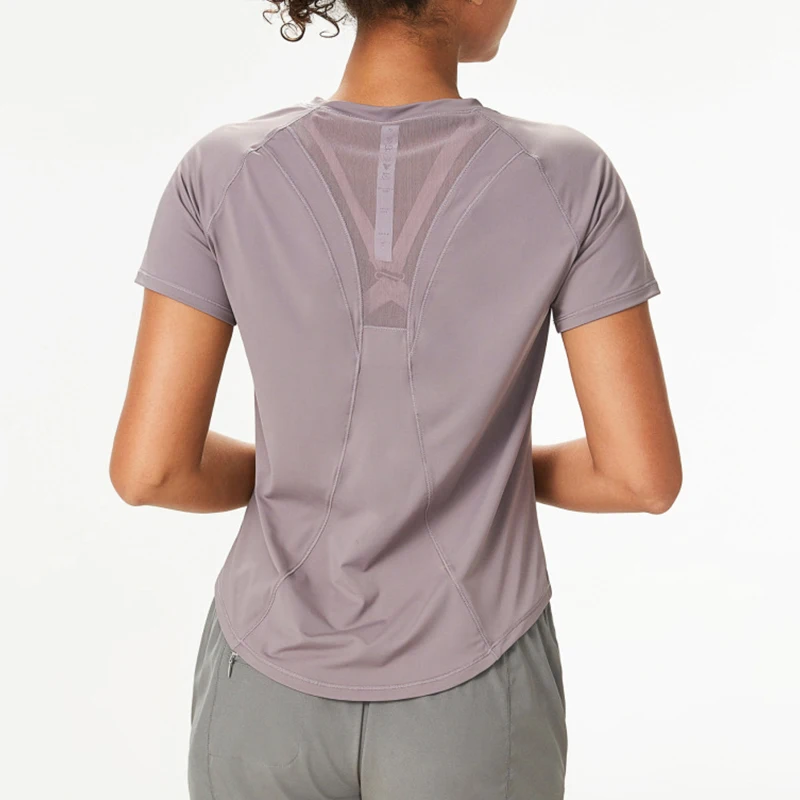 Yoga Top Nude Mesh Breathable Yoga Short Sleeve Fitness Sports Top Quick Dry T-Shirts Running Training Push Up Top Women Gym Wear S-XL