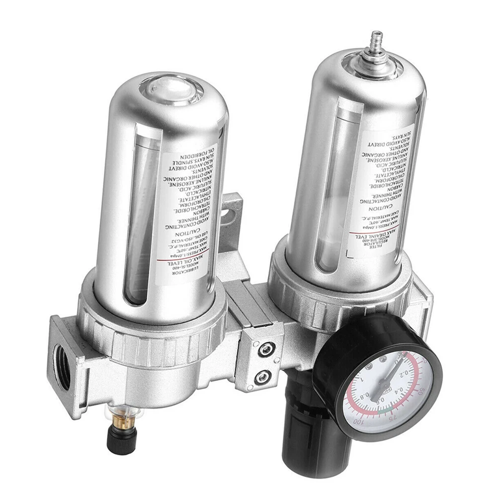 G1/2" Air Compressor Filter Oil Water Separator Trap Tools With/ Regulator Gauge 