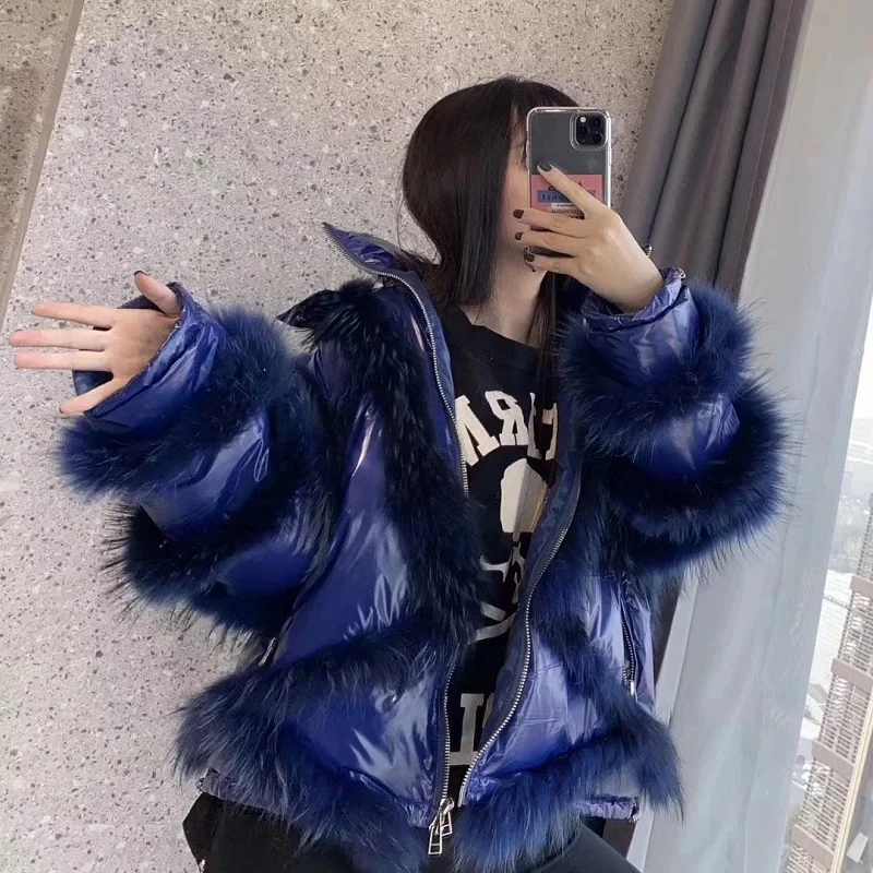 

Down coat women winter 2019 new fashion Raccoon dog fur white duck down overcoat hooded plus size