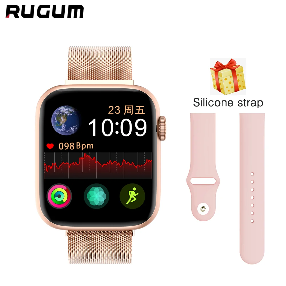 Gold Rugum W75 Смарт часы PPG ЭКГ тела тепла пульсометр IP68 Водонепроницаемый Smartwatch полный сенсорный экран для мужчин и женщин - Цвет: Gold