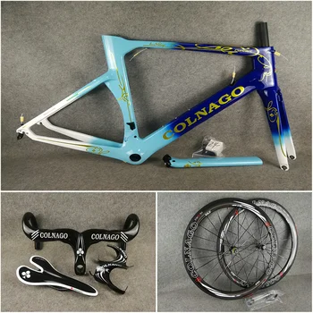 

Blue Gradient White Colnago CONCEPT carbon road frames+Handlebar+Saddle+bottle cages 50mm carbon wheels with Novatec A271 hubs