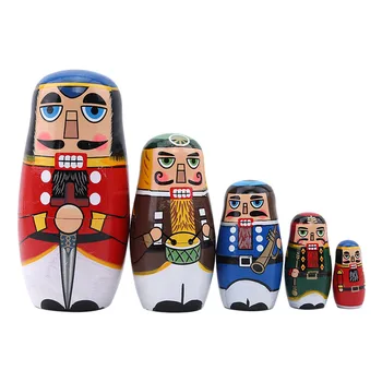 

Hand-painted 5 Layers Walnut Soldier Figurine J Q K Painting Matryoshka Russia Doll Wooden Art Size 14 cm Valentine Gift