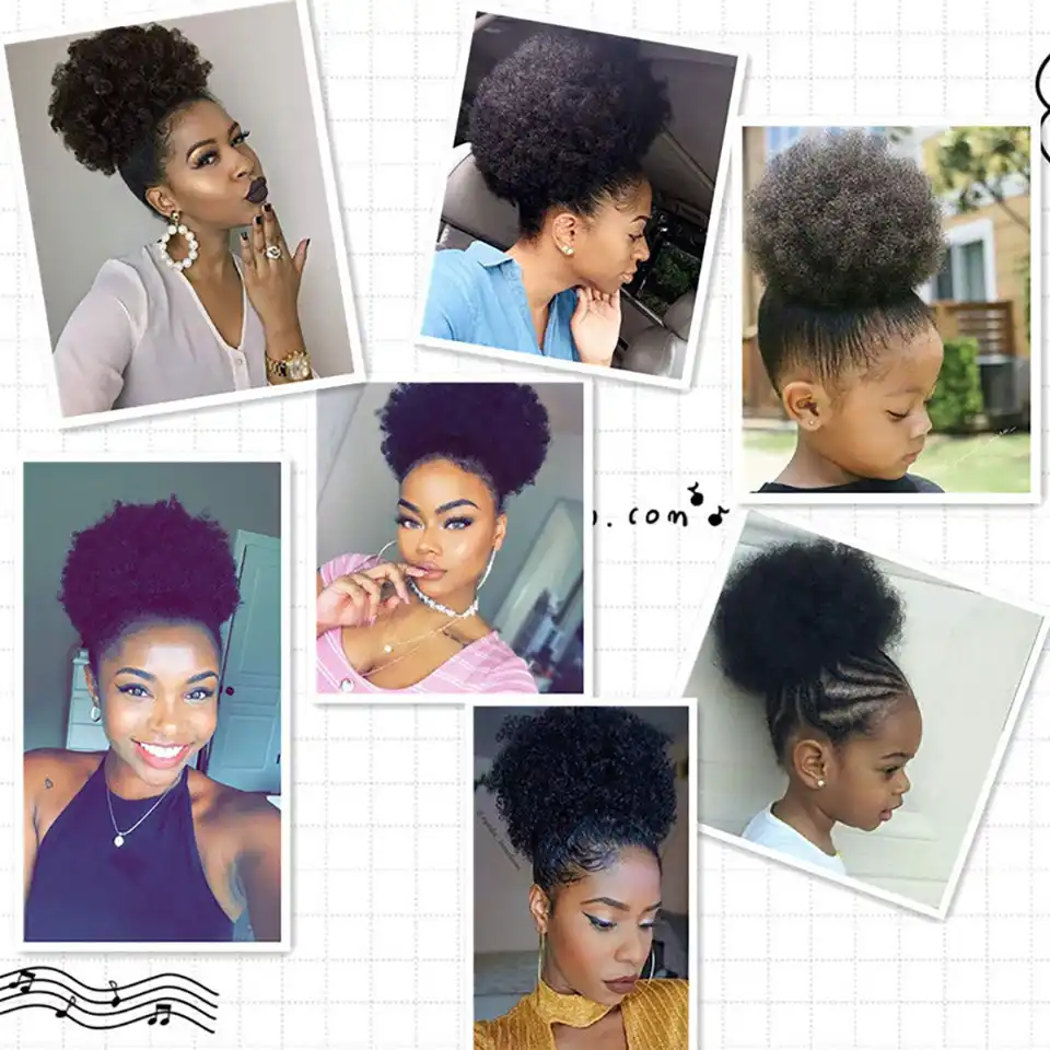 Weilai African Hair Bun Ponytail Drawstring Synthetic African Kink
