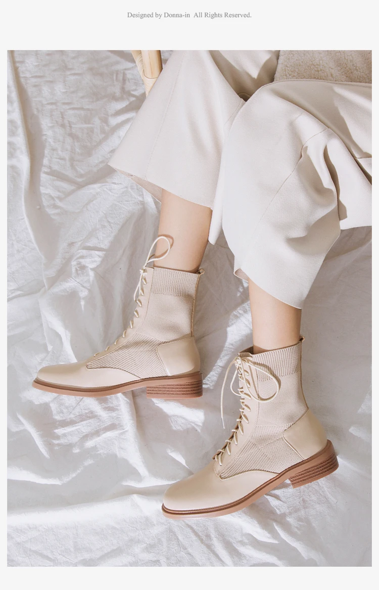 Donna-in/; дамские носки из натуральной кожи; Элегантные ботильоны; сезон осень-зима; женская обувь на каблуке со шнуровкой; модная эластичная обувь