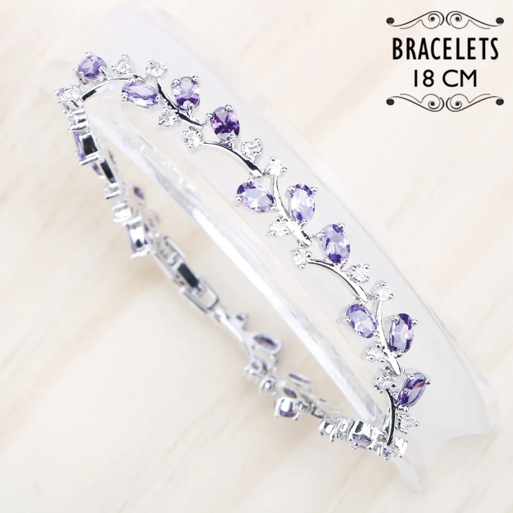 Silver 925 Jewelry Bracelet For Women 18CM Purple White Cubic Zircon Bracelets Free Gift Box | Украшения и аксессуары