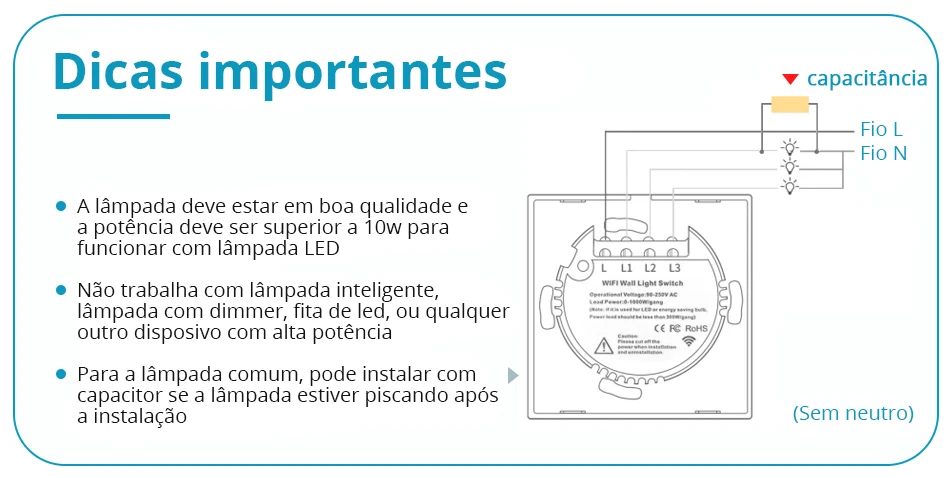 Zemismart Interruptor Sem Fio Neutro Wi-fi de