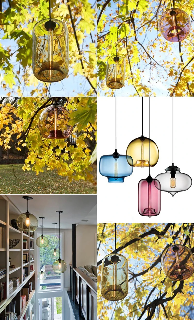 Modern Creative Glass Pendant Lights Loft E27 LED Colorful Simple Hanging Lamps for Kitchen Living Room Bedroom Restaurant Hotel