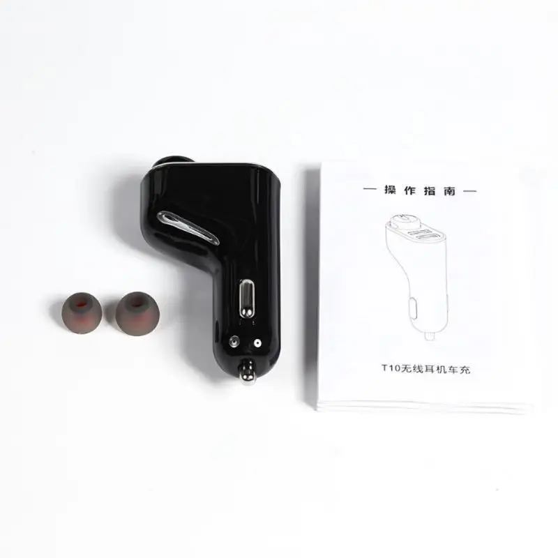 T10 Bluetooth наушники мини портативный одиночный наушник двойной USB Автомобильное зарядное устройство Handsfree беспроводная гарнитура для вождения для iPhone Xiaomi - Цвет: Черный