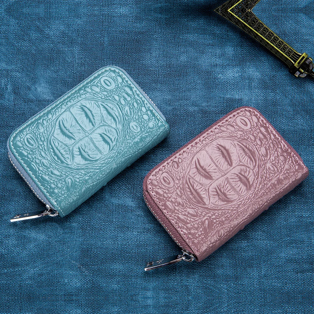 

Crocodile Pattern Zipper Card Bags for Women Lady Organ Credit Card Holder Wallet Small Short Travel Bank Cards Coins Money Bag