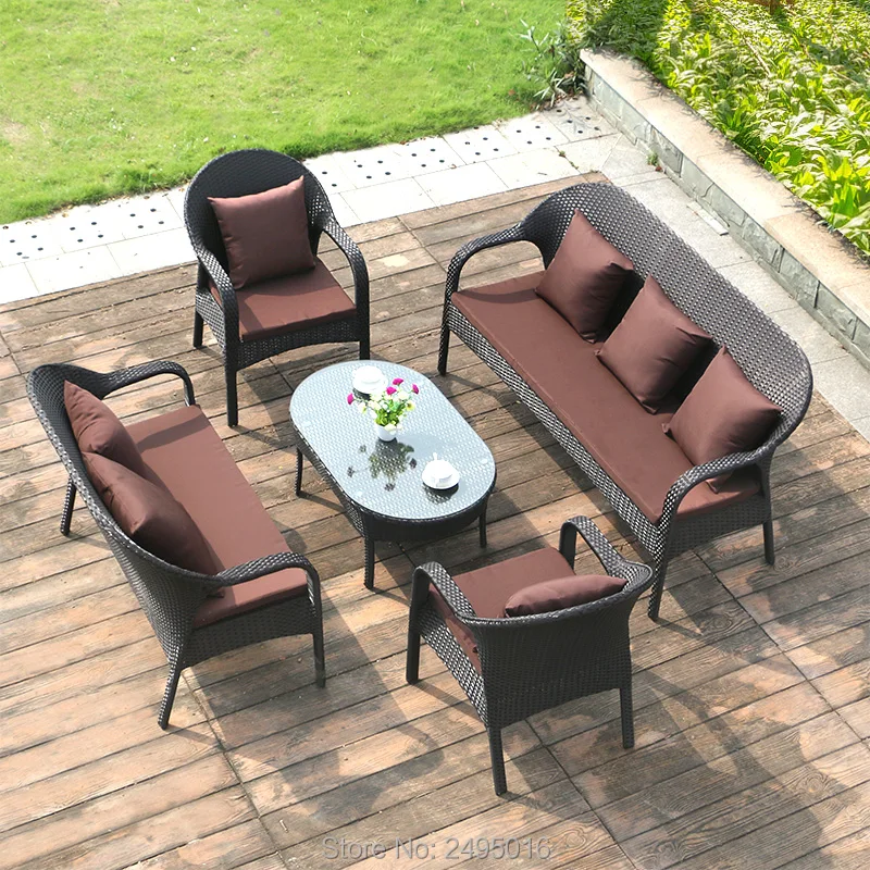 5 Piece Set Outdoor Pe Rattan Sofa Chat Set Wicker Patio Furniture With Cushion For Garden Poolside Hotel Garden Furniture Sets Aliexpress