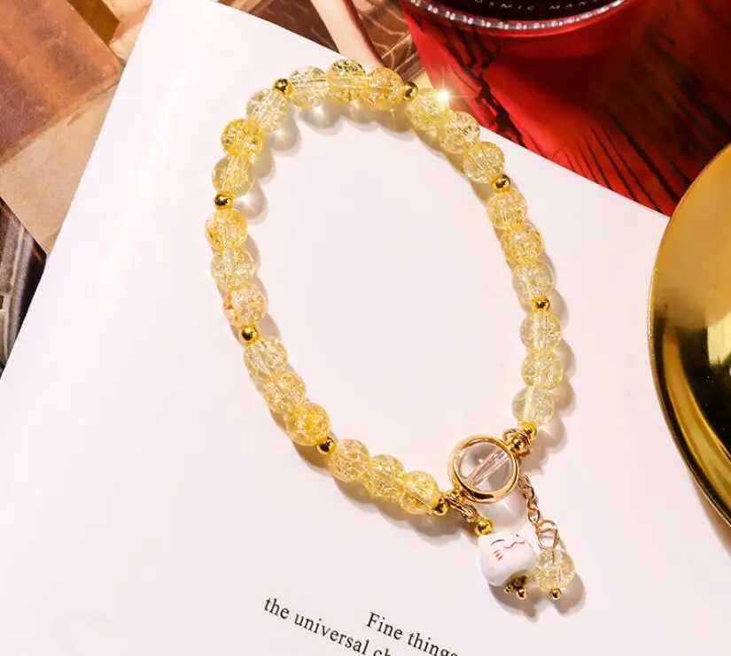 

Sweet girl colour pop crystal bell Bracelet lady simple pop beads single circle hand ornament