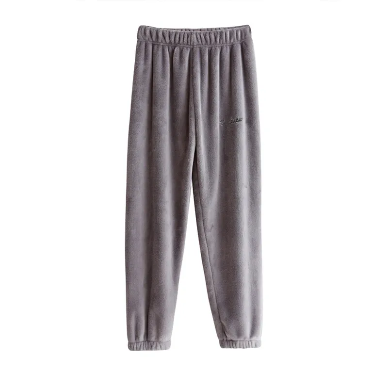 Детская Пижама; зимние теплые штаны из плотного флиса для мальчиков и девочек; повседневные свободные штаны; брюки с вышитыми буквами; домашняя одежда из мягкого хлопка - Цвет: Gray