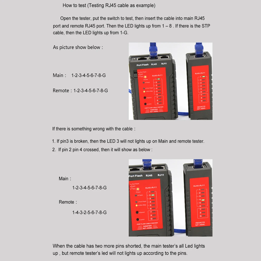 NF-469 тестер сетевого кабеля RJ45 RJ11 тестер для кабеля Ethernet LAN стационарный телефонный провод инструмент тестирования