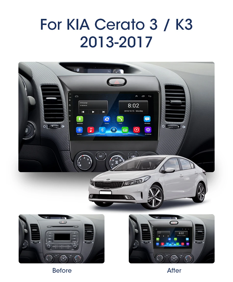 Jansite 9" Car Radio For KIA Cerato 3/K3 2013- Android player Touch screen 4G network 36EQ multimedia players with Frame R9