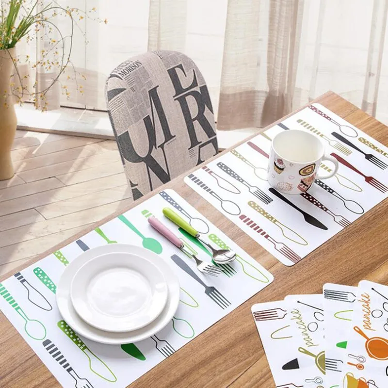 

Print Placemat PP Platic Waterproof Oil-proof Table Mat Dining Table Mat Heat Insulated Tableware Cup Spoon Bowl Pad for Dinner