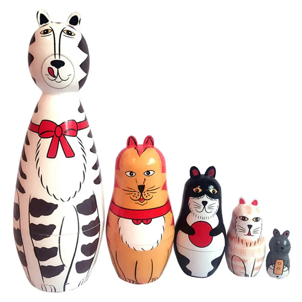 5-матрешка милых деревянные матрешки Matryoshka животных русская кукла рождественский подарок AN88 - Цвет: E