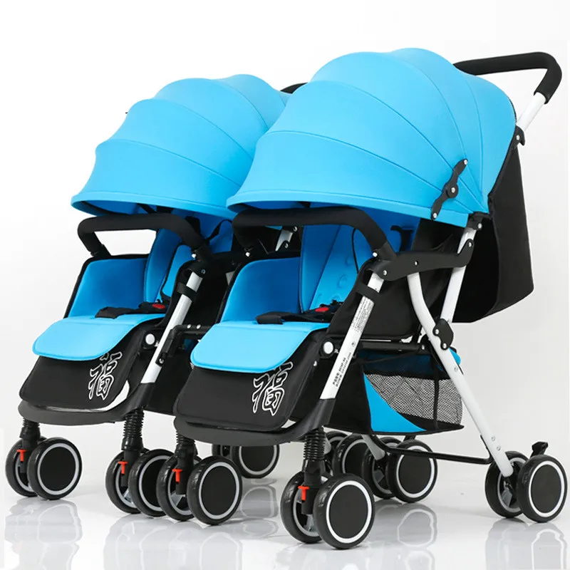 White tube Blue Коляска для близнецов роскошный Съемный модный коляска высокой пейзаж детская коляска - Цвет: White tube Blue