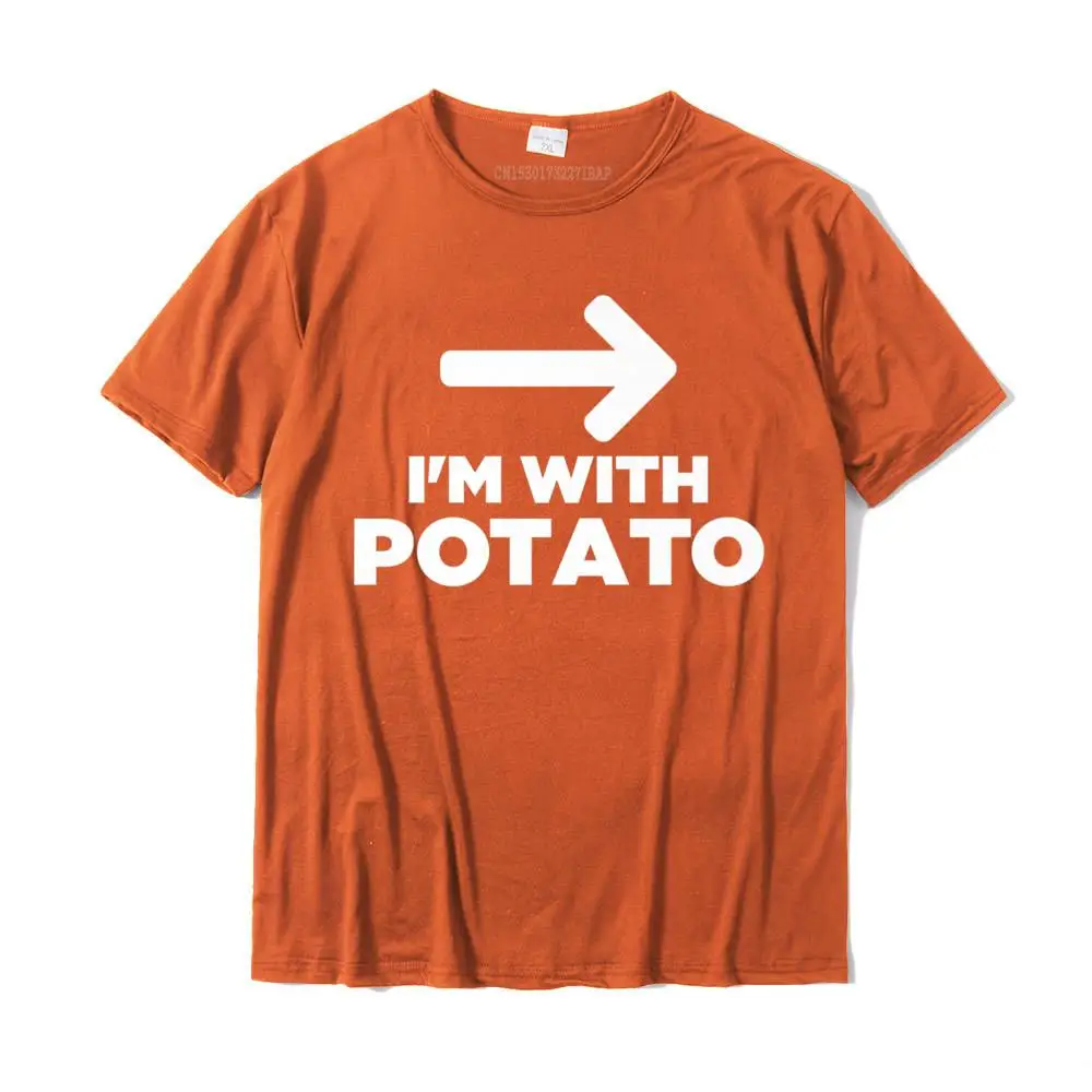 New Arrival Simple Style Family T-shirts Crewneck 100% Cotton Men's Tops Tees Short Sleeve Summer/Autumn Family T-Shirt I'm With Potato With Arrow Pointing Funny Food Humor Pun Premium T-Shirt__MZ15123 orange