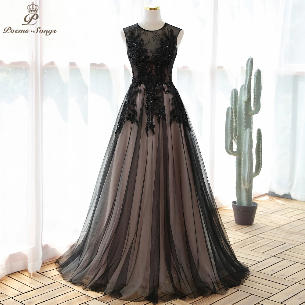 Elegant Sexy black Appliques style Evening dress  prom dresses evening gowns vestidos de fiesta robe de soirée de mariage evening maxi dresses
