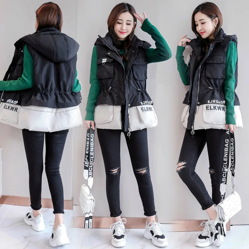 

2018 Autumn And Winter New Style down Feather Cotton Vest Female Short Korean-style Slimming Student Cap Collar Cotton Coat Wais