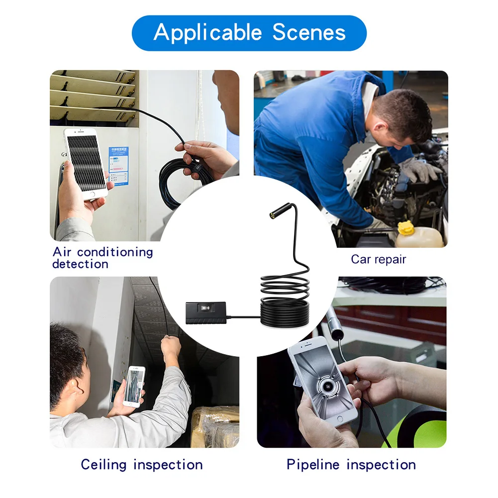 Wireless Borescope HD Car 1080P Waterproof WIFI Semi Rigid Tool Inspection Camera Repair Long View