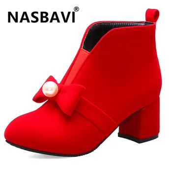 

2019 Winter new Selling Women's boots Suede high heel comfort boots Sexy style butterfly-knot pearl Bare Decoration women boots