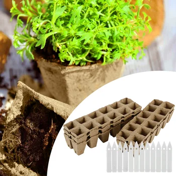 

5pcs Nursery Pot Eco-Friendly Seedling Starter Trays with 12 Label Set Paper Pulp Pots Planting Seedling Raising Garden Supply