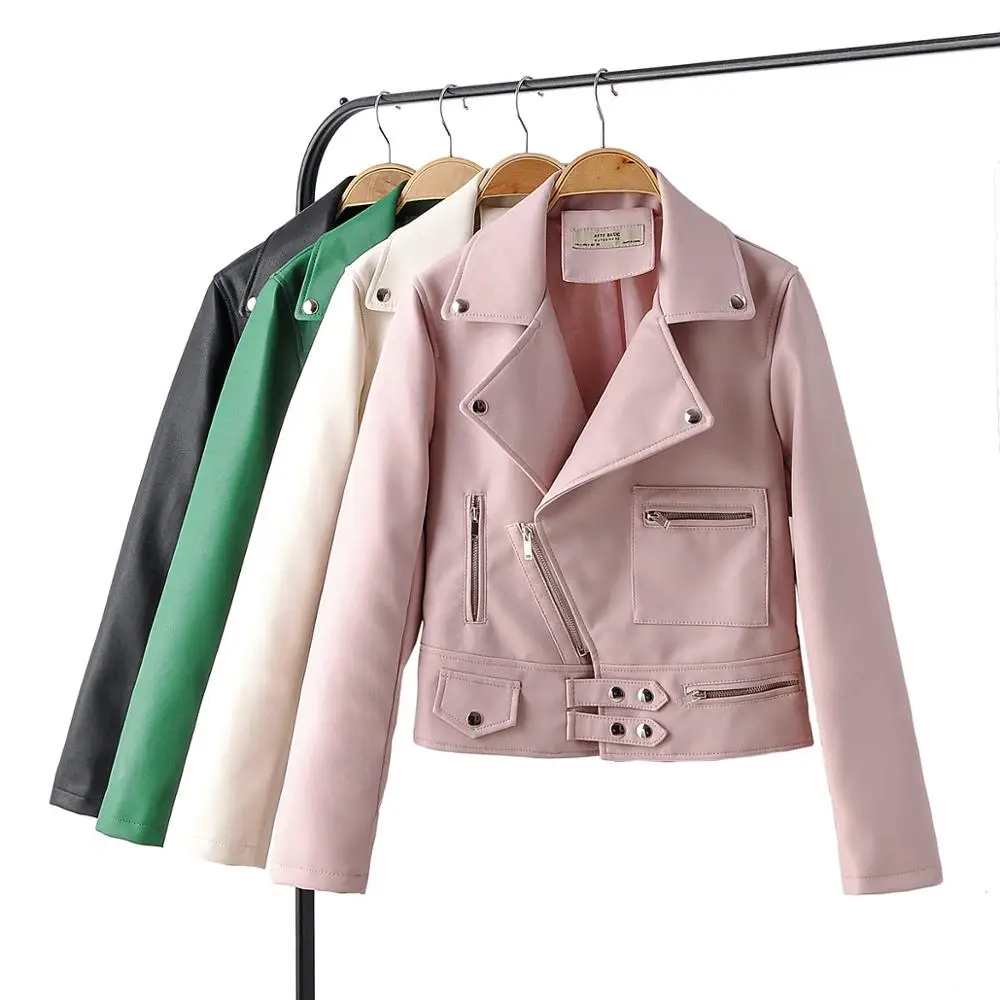 New Arrival 2020 brand Winter Autumn Motorcycle leather jackets pink jacket women coat slim PU Leather | Женская одежда