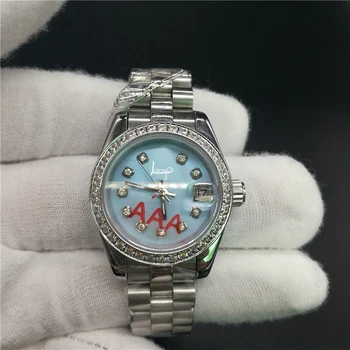

luxury women AAA 26mm automatic mechanical watch Blue Shell face No battery sweeping DateJUST watches 2813 laday watch