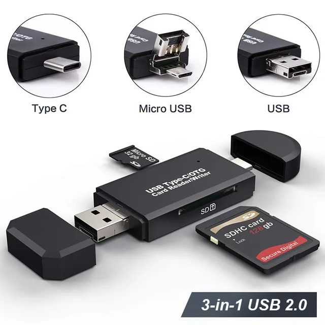 USB 2.0 micro type c Устройство для чтения карт SD USB 3,0 устройство для чтения карт Micro TF SD устройство для чтения смарт-карт памяти адаптер type C устройство для чтения карт USB 2,0 Micro OTG для ноутбука - Цвет: USB 2.0 micro type c