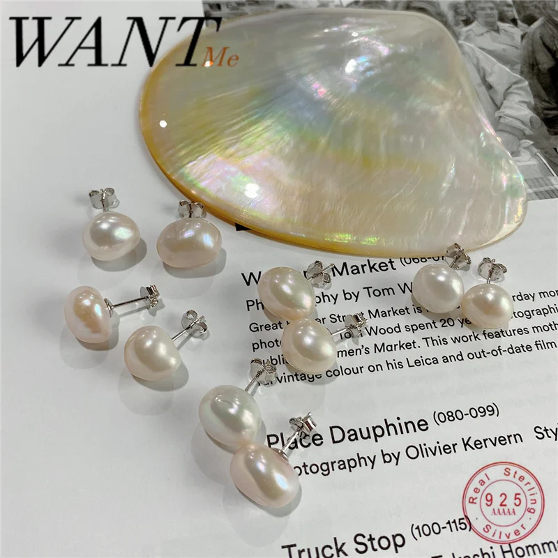 Женские асимметричные серьги гвоздики WANTME из натурального пресноводного