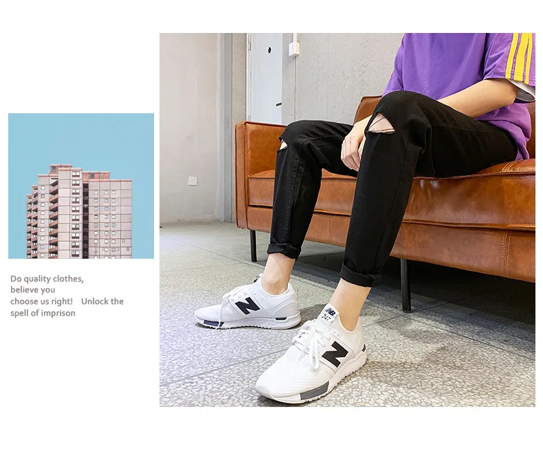 Casual Hole Men Jeans Fashion Slim Ankle Length Denim Pants Solid Jeans Homme Big Size