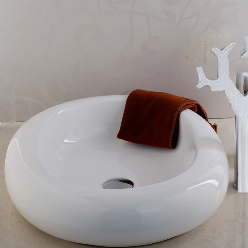 Only Basin Monite белая керамическая круглая раковина для ванной комнаты, круглая чаша для раковины, современный прямоугольный художественный смеситель для умывальника, набор хромированных кранов - Цвет: Only Basin